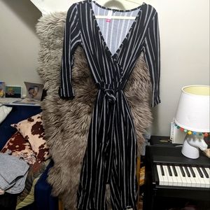 Black and White Striped Stretchy Wide-Leg Jumpsuit, small